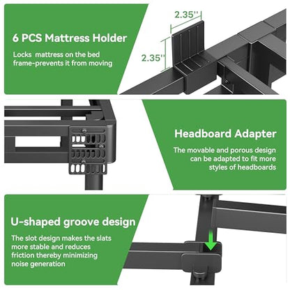 King Bed Frame, 16 inch Metal Bed Frame & Box Spring 2 in 1 Design