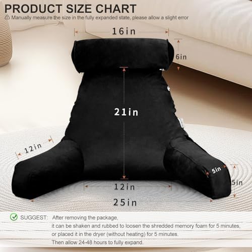 Reading Pillow for Adults Sitting Up in Bed, Backrest with Arms
