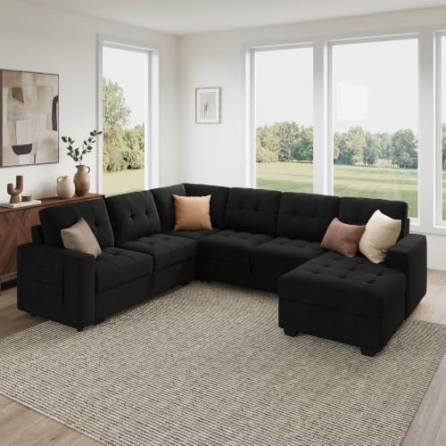 111.4'' Modular Sectional Sleeper Sofa with Pull Out Bed,Black