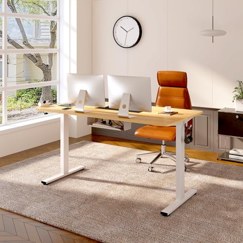 FLEXISPOT EN2 55"x28" Whole-Piece Standing Desk with Power Strip, Maple