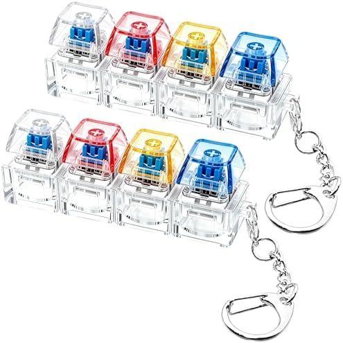 2 PCS Keyboard Fidget Toy, Keyboard Fidget Keychain 4-in-1 Keyboard Decompression Button Finger Clicker Toys, Button Stress Relief Fidget Gifts to Relief Stress (Clear Pink Yellow Blue)