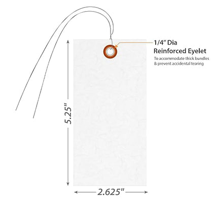 SmartSign White Shipping Tags with Wire, Size #6, Pack of 1000 | 5 1/4" x 2 5/8"