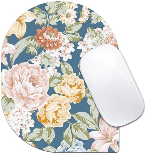 Contoured Oval Mouse Pad 6x8in Non-Slip for Laptop,Floral