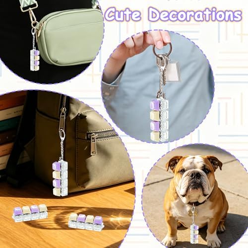 2 PCS Keyboard Fidget Toy, Double Layer Keycap Keyboard Fidget Keychain 4-in-1 Keyboard Decompression Button Finger Clicker Toys, Portable Tactile Button Sensory Toys Stress Relief Gifts(PurpleYellow