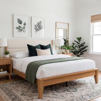 Joinery Inspired Solid Bamboo Bed Frame Queen Size with Headboard