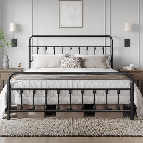 King Metal Platform Bed Frame, Victorian Headboard & Footboard
