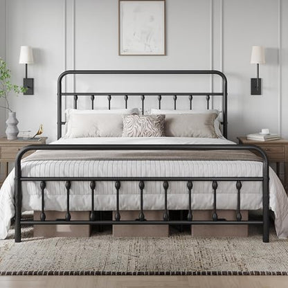 King Metal Platform Bed Frame, Victorian Headboard & Footboard