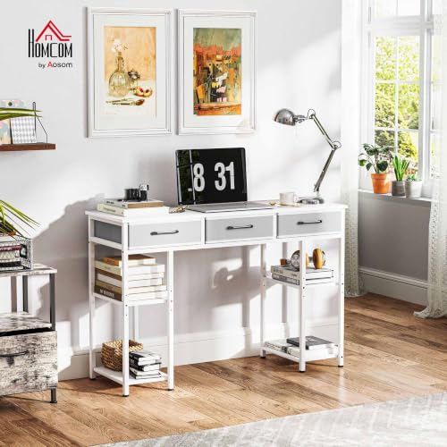 47" Computer Desk with 3 Fabric Drawers Home Office White