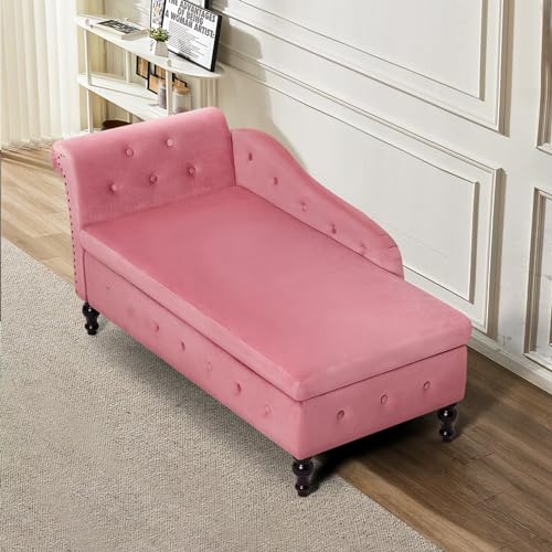 Velvet Chaise Lounge w/Left Armrest & Storage Space, Pink