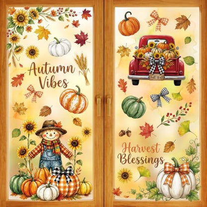 Fall Window Clings Decor Autumn Harvest Thanksgiving Decorations Stickers