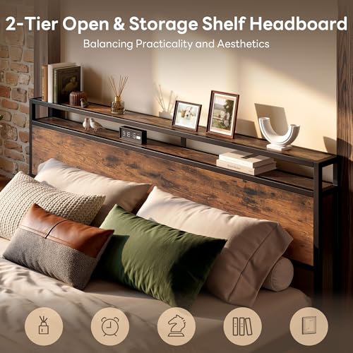 King Size Bed Frame with 12 Fabric Drawers and Headboard