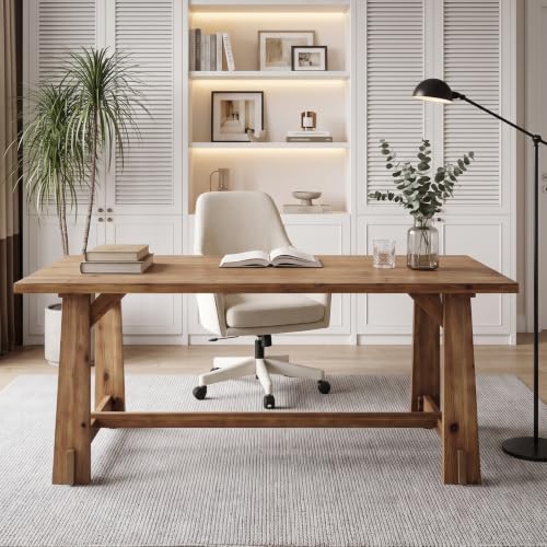 63" Long Large Wood Desks, Farmhouse Office Desk