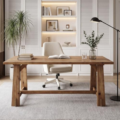 63" Long Large Wood Desks, Farmhouse Office Desk