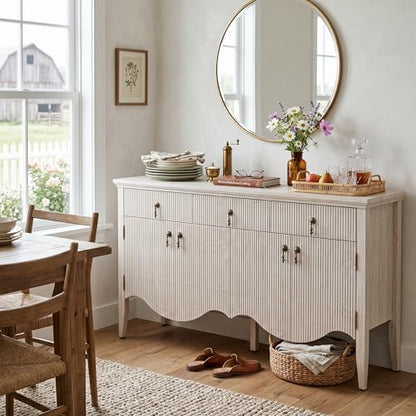 57" Fluted Sideboard Buffet with Storage, 4 Doors & 3 Drawers, Oak