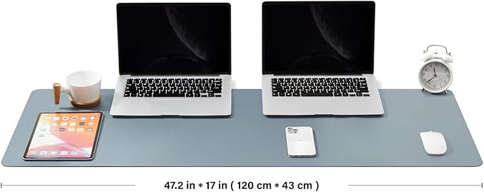 Large Desk Mat - 47.2"x 17" Non-Slip PU Desk Pad for Office and Home - Ideal for Large Mouse Pad and Desk Mats on Top of Desks(Light Blue)