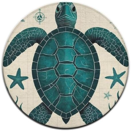Large Home Decor Mat, Soft Round Yoga Carpet, Non Slip Machine Washable Home Office Circle Rug Vintage Ocean Animal Theme Sea Turtle