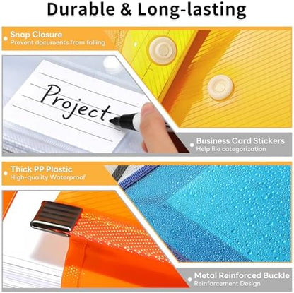 Plastic Expanding File Folder, Transparent Envelopes with Snap Closure