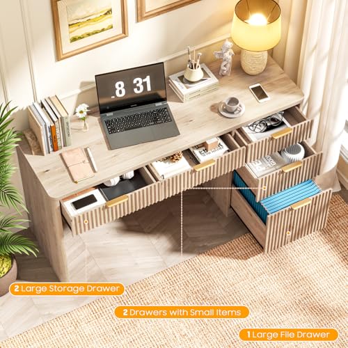 59" Fluted Executive Desk with Adjustable File Drawer, Oak