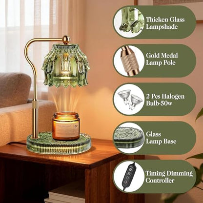 Candle Warmer Lamp with Timer Dimmer, Wax Melts Glass Lamp for Gift, Green
