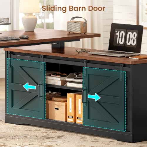Farmhouse L Shaped Executive Standing Desk with Storage Drawers