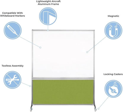 DivideWrite Mobile Whiteboard | Double Sided Dry Erase Board | Portable Office Cubicle Partition | Display for Classrooms, Conference Rooms, Meeting Areas and More | Navy Blue Fabric 5' Wide X 6' Tall