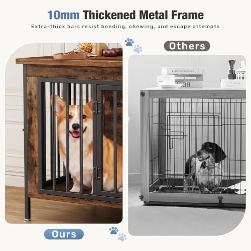 54" Dog Crate Furniture for 2 Dogs with Divider, Rustic Brown