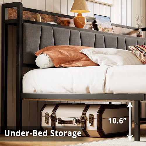 California King Size Bed Frame with 2 Drawers and Charging Station