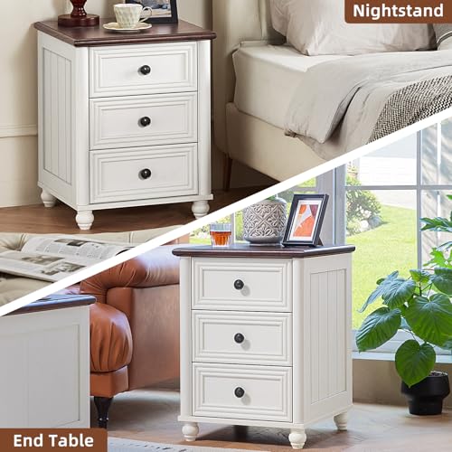 18" Night Stand with 3 Drawers, Farmhouse Modern Nightstand