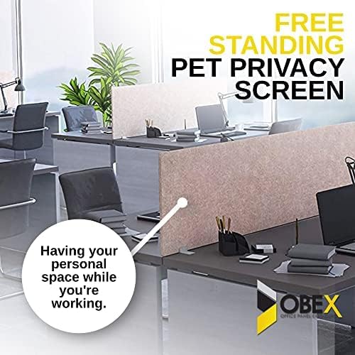 OBEX Free Standing Desk PET Privacy Screen Table Top Home & Office Furniture Partitions and Dividers, Portable Workstation Freestanding Panels, 18" x 66", Shadow