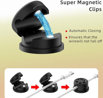 ITUGOU 11PCS Cable Management Cord Holder Organizer, Magnetic Cable Clips Adhesive Wire Keeper, Under Desk for Bedside Nightstand Table Desktop USB Wall Car Office Workspace Accessories (Black)
