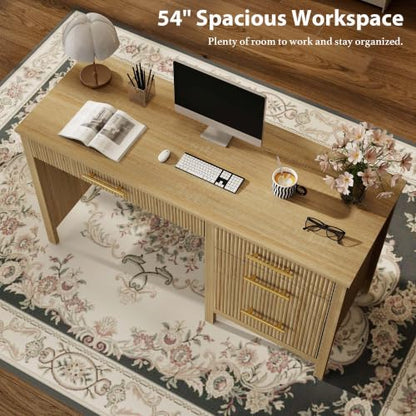 Fluted Executive Desk with Drawers: 54" Oak Home Office Desks