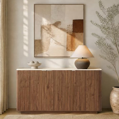 55" Fluted Buffet Sideboard with Storage Cabinet, Walnut