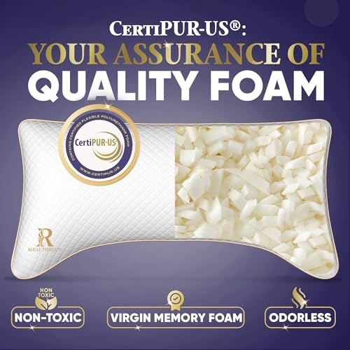 Royal Therapy Queen Memory Foam Pillow, Adjustable Shredded Odor-Free Cut-Out Bed Pillow for Neck & Shoulder Pain Relief, Breathable Support for Back, Stomach, Side Sleepers, BioForm