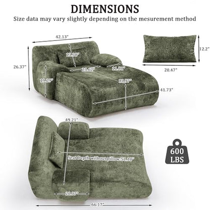 66 Inches Oversized Chaise Lounge Indoor with Lumbar Pillow