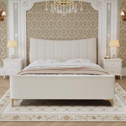 Queen Size Platform Bed Frame, Beige