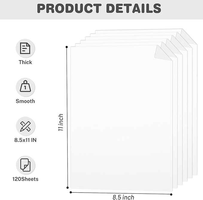 White Cardstock 8.5 X 11, 120 Sheets Card Stock, 75lb/ 200gsm Copy Paper, Cardstock Printer Paper for Art, Drawing, Invitations, DIY Cards, Watercolor, Craft, Construction, School & Office Supplies