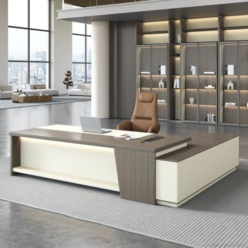 79" Executive L-Shaped Desk, 2" Top, LED, Power, Left Return