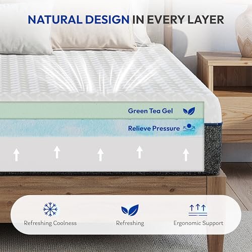 12 Inch King Size Mattress,Green Tea Gel Memory Foam,Medium Firm