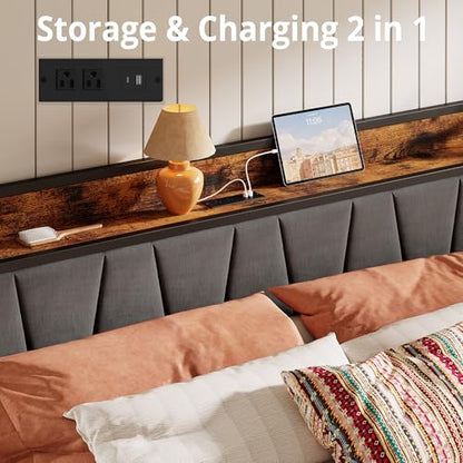 California King Size Bed Frame with 2 Drawers and Charging Station