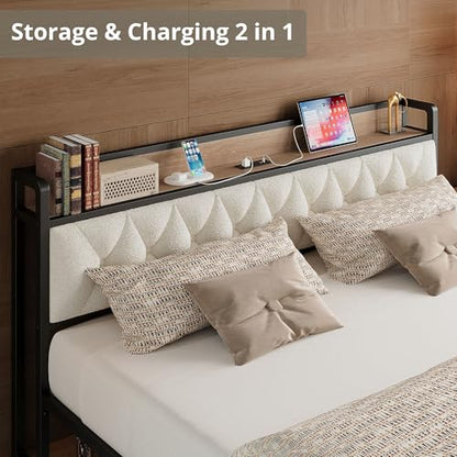 California King Bed Frame with Charging Storage Headboard