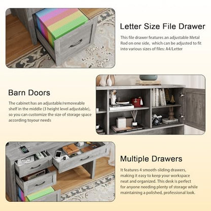 Farmhouse 67" H Executive Desk with Hutch & Drawers, Grey