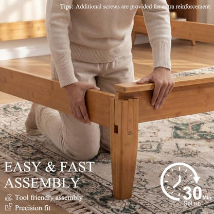 Joinery Inspired Solid Bamboo Bed Frame Queen Size with Headboard