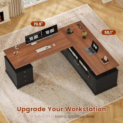 70.9" x 55" L Shaped Standing Desk with 4 Drawers, Electric Executive Desk