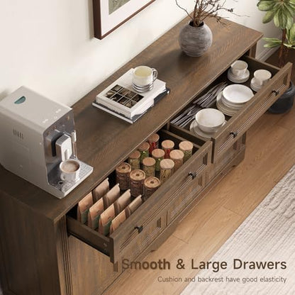 63" Sideboard Buffet Cabinet, Large Credenza with Drawers Walnut