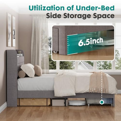Full Bed Frame, Upholstered Platform Bed Frame with Storage Drawers
