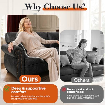 88"W Living Room Furniture Sets, 3-Seater&Loveseat, Grey