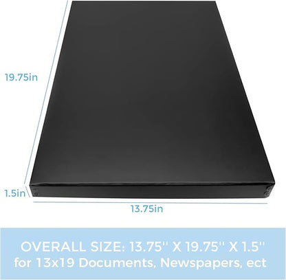 Lineco Museum Archival Storage Box, 13.75x19.75x1.5 in. Drop Front Design. Acid-Free with Metal Edge. Organize Photos, Pictures, Prints, Documents, Crafts, DIY. Black, 1 Pack