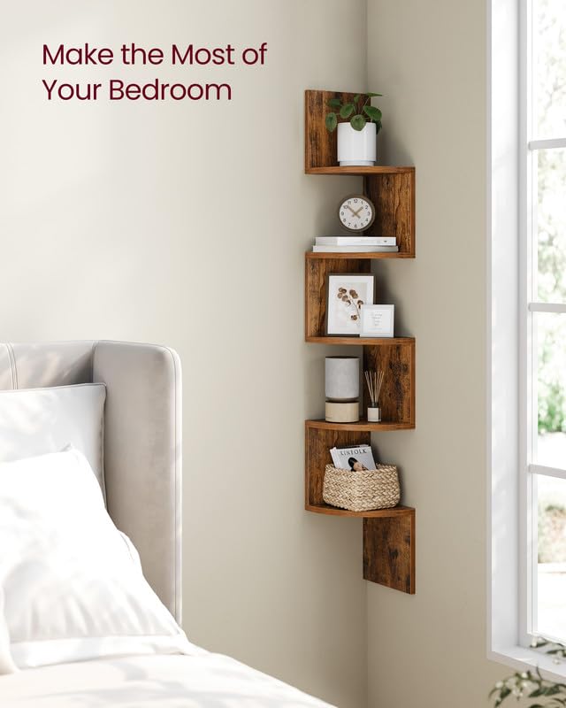 Corner Shelf Wall Mount, 5-Tier Floating Corner Bookshelf