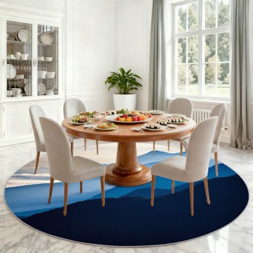 Mountain Round Rug - 6ft Washable Misty Mountain Round Area Rug for Living Room, Natural Landscape Circle Rugs Soft Non-Slip Carpet for Bedroom Dining Table Decor Mat