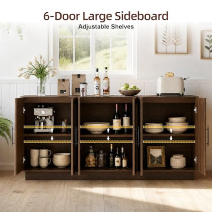 65.7" Sideboard Cabinet, 6-Door Storage Credenza,Walnut